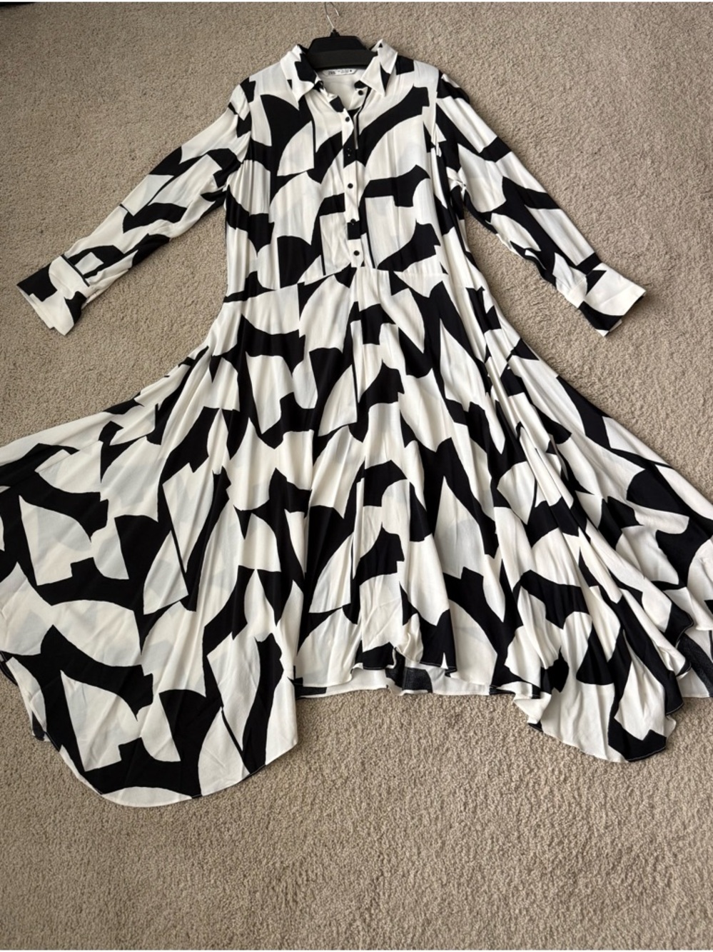 Zara Black & White Asymmetrical Shirt Dress Size:L Made in Turkey - Picture 4 of 7